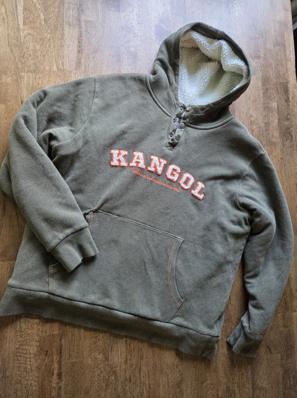 Kangol Waffle Sherpa-Lined Hoodie Sweatshirt Super Cozy